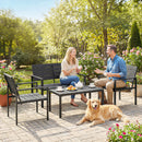 Set 4 Pezzi Salotto da Giardino con Tavolino da Caffè Divanetto 2 Posti e 2 Sedie in HDPE e Metallo Nero      