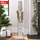 Soldato Schiaccianoci di Natale Alto 106 cm con Meccanismo Funzionante e Capelli in Peluche in Legno Bianco e Oro      