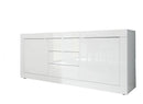 Credenza Mobile da Salotto 2 Porte 3 Cassetti 210x43x86cm TFT  Basic Bianco Lucido