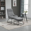 Poltrona con Pouf Poggiapiedi Imbottiti 64x77x107,5 cm in Tessuto Grigio