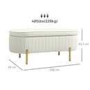 Panca Contenitore Ovale 108x44x43,5 cm con Coperchio Sollevabile in Tessuto Vellutato Crema  