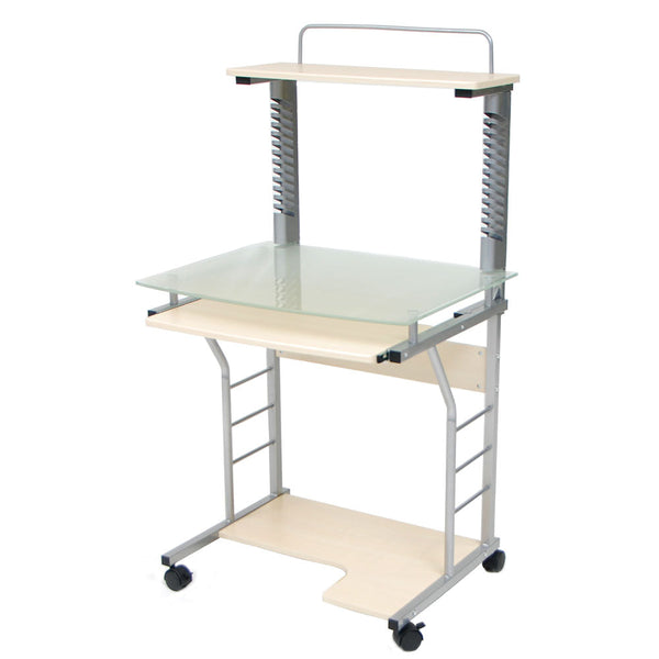 prezzo PC-Schreibtisch aus Glas 70x55xH130 cm mit Tastaturhalterung aus Swift Maple