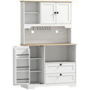Credenza da Cucina 100x40x62 cm con 3 Armadietti 2 Cassetti e Portaspezie in Legno Ingegnerizzato Bianco      