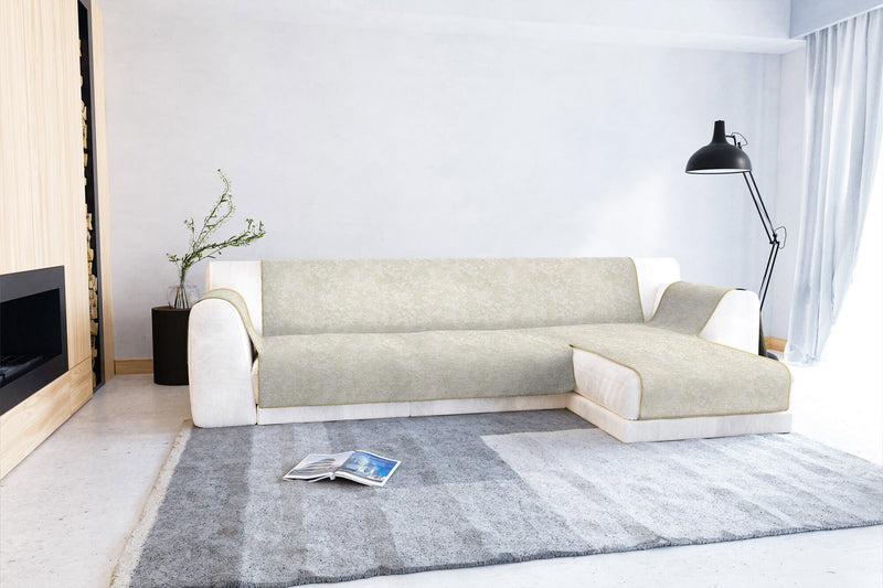 Copridivano con Penisola Destra in Poliestere e Cotone Panna Varie Misure