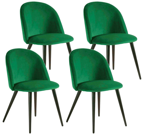 online Set mit 4 gepolsterten Stühlen 49 x 52 x 79 cm in grünem und schwarzem Samt