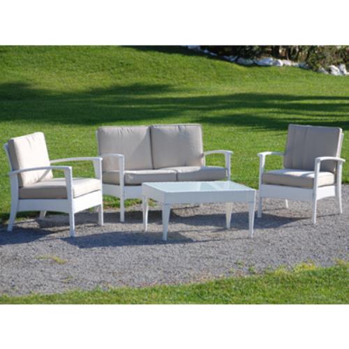 Garden Lounge Set in Wiker White Sofa mit 2 Sesseln und Couchtisch  online