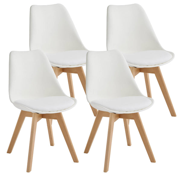 sconto Set mit 4 Stühlen Tommy White 52x48,5x82 cm in Kunstleder und Buchenholz