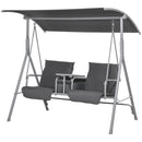 Dondolo 2 Posti con Tavolino e Portabicchieri 175x110x165 cm in Metallo e Poliestere Grigio