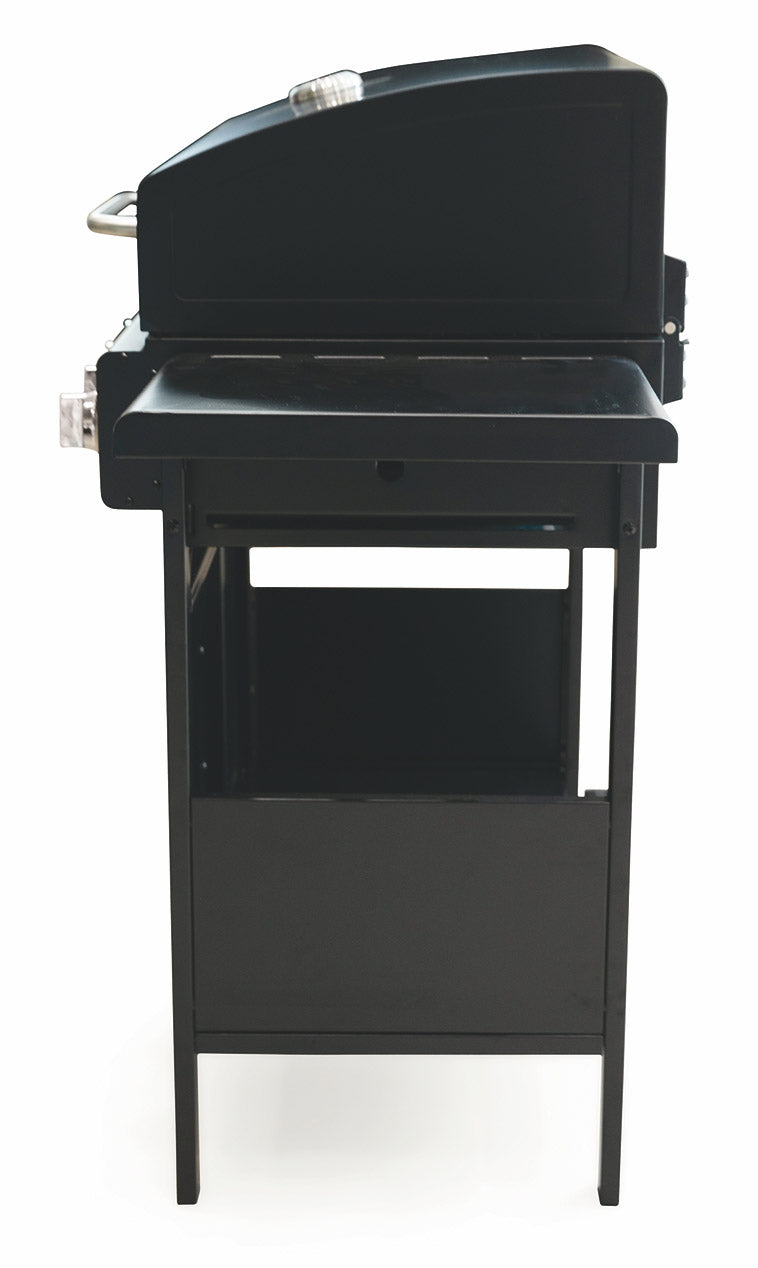 Barbecue a Gas 4 Bruciatori con Ripiani Lateriali Soriani Gastone Nero