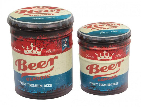 Set 2 Pouf Round Container in MDF Beer Blue und Red acquista