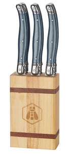 Ceppo in Legno con 6 Coltelli da Bistecca Manico in Plastica