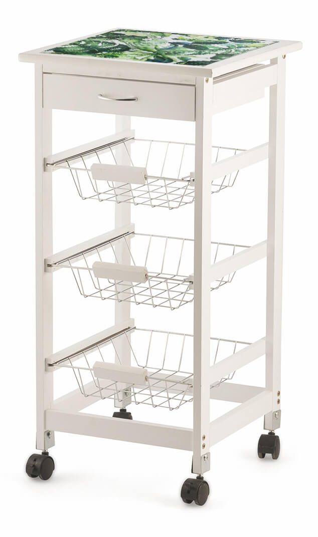 Carrello da Cucina Salvaspazio 37x37x76 cm 3 Ceste in Legno Soriani Cactus Bianco