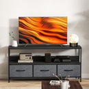 Mobile TV da 55" con Cassetti Pieghevoli in Tessuto e Mensola 120x29x56cm in Metallo e MDF Nero      