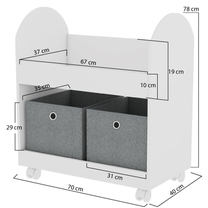 Scaffale Portagiochi per Bambini 2 Ceste in Tessuto e Libreria 70x40x78 cm in MDF Bianco e Grigio  