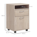Cassettiera da Ufficio 2 Cassetti e Ripiano Portadocumenti 40x35x60 cm in Legno e Metallo Rovere