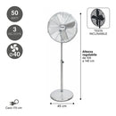 Ventilatore a Piantana 4 Pale Ø 40 cm 50W in Acciaio Laminato e Alluminio Argento      