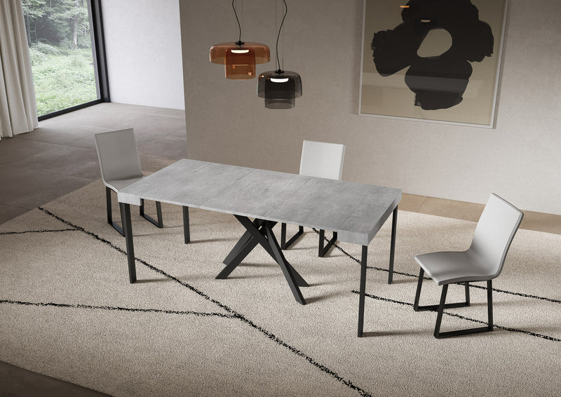 Consolle Allungabile 90-196x40x77 cm Saki Small Cemento Gambe Antracite 