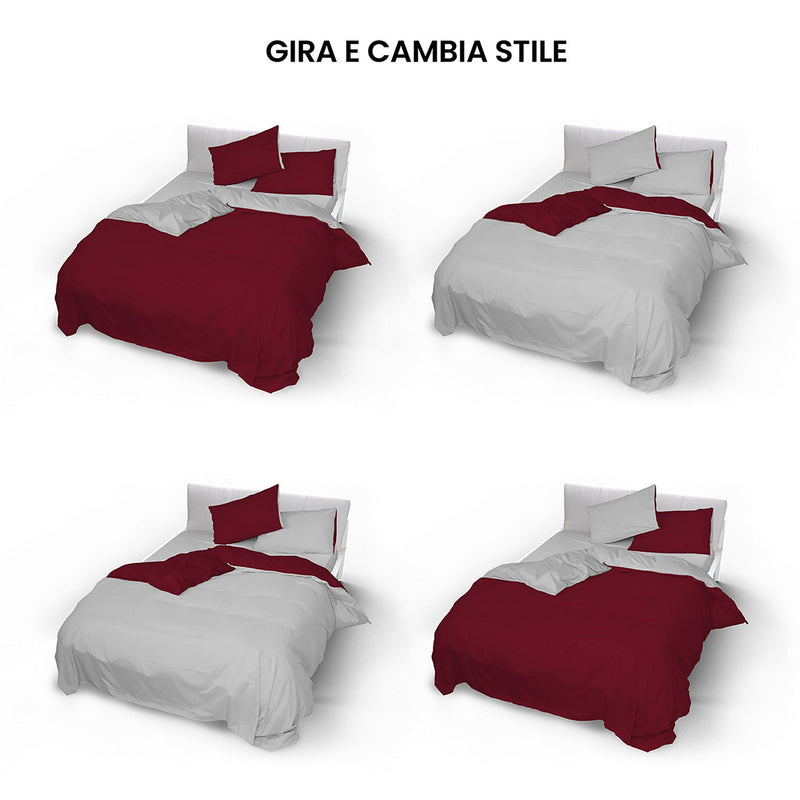 Copripiumino con Sacco e Federe Doubleface Bordeaux\/Grigio Chiaro Varie Misure