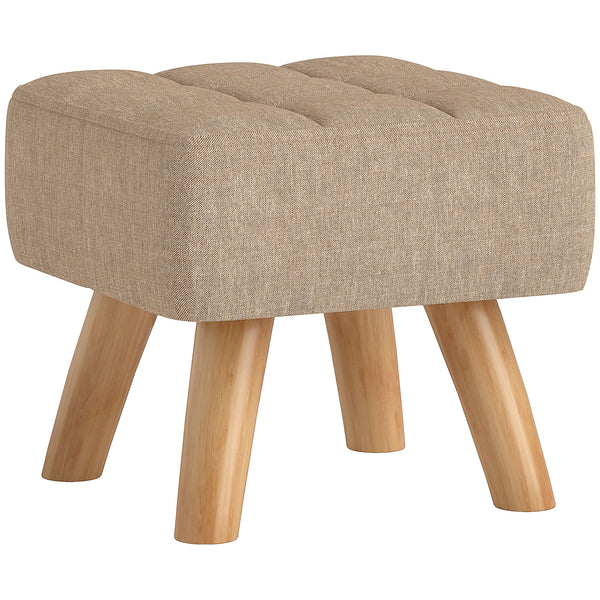 sconto Pouf Poggiapiedi 27x27x26 cm Gambe in Legno di Caucciù Portata Fino a 110 kg in Tessuto Effetto Lino Marrone