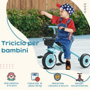 Triciclo per Bambini 70,5x50x58 cm con Seduta Regolabile e Campanello Blu  