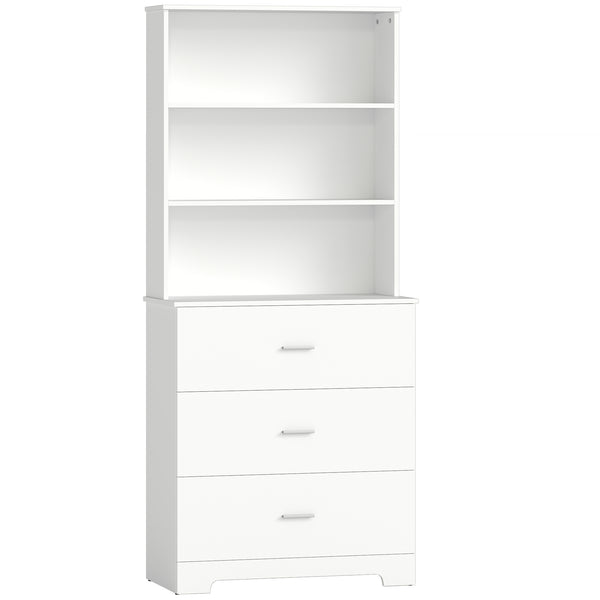 Libreria a Muro 79x39,5x182,2 cm con 3 Ripiani Aperti e 3 Cassetti in Legno Bianco sconto