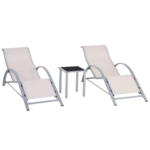 online Set di 2 Lettini Prendisole 59x169x66 cm e Tavolino con Piano in Vetro Crema