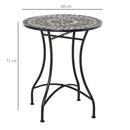 Tavolino da Giardino Ø60x71 cm in Metallo con Mosaico Nero