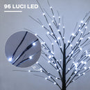 Albero di Natale Luminoso di Betulla 22x22x150 cm con 96 Luci LED e Base Larga in Plastica e Metallo Marrone      