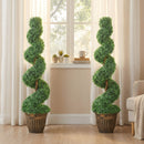 Set 2 Piante Finte di Bosso a Spirale 120 cm con Vaso Incluso in PE e Metallo Verde      
