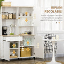 Dispensa Cucina 119x41x180 cm Ripiani Aperti Armadietti e Cassetto in Truciolato e MDF Bianco