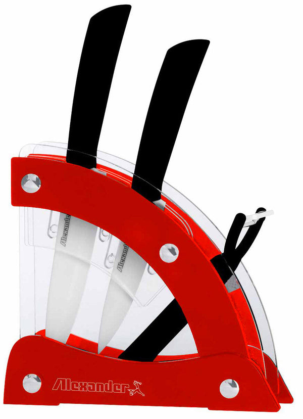 Block mit 2 Keramikmessern und rotem Gemüseschäler von Alexander Vela acquista