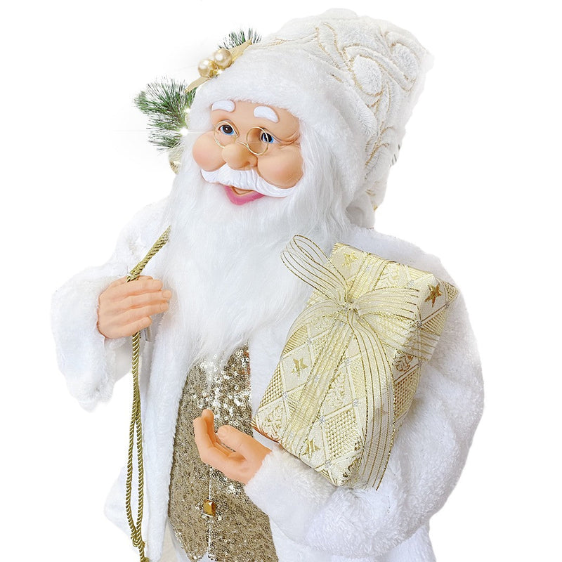 Pupazzo Babbo Natale H90 cm con Luci e Suoni Bianco e Oro