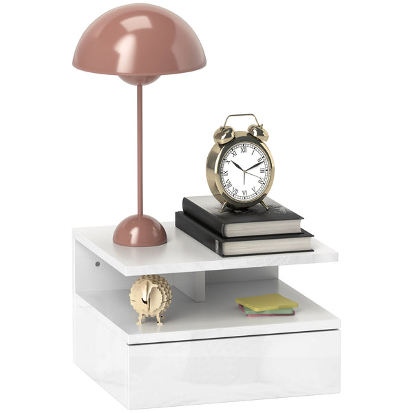 prezzo Comodino Sospeso 35x32x22,5 cm con Cassetto e Ripiano Aperto in Legno Bianco