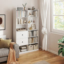 Libreria Doppia a 6 Livelli 120x30x200 cm con Cassetti e Pannello Forato in MDF e Metallo Bianco      