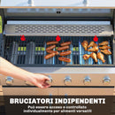 Barbecue a Gas 142x49x111 cm 6 Bruciatori e Fuoco Laterale in Acciaio Inox Nero e Argento      