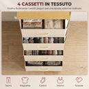 Cassettiera 45x30x94,5 cm con 4 Cassetti Pieghevoli in Tessuto Tasche e 2 Ganci Struttura in Acciaio Beige      