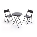 Set da Giardino Pieghevole in Polietilene 2 Sedie e Tavolo Rotondo Taddei Plastik Rattan 60 Nero