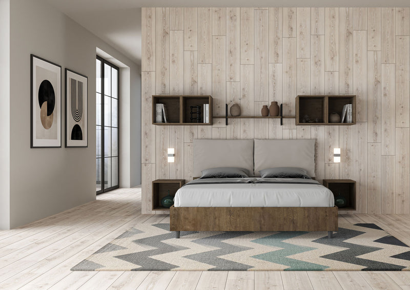 Letto Matrimoniale Struttura Noce con Cuscini in Similpelle Egos Antea Tortora Varie Misure