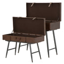 Console Travel Coppia con Contenitore 90x40x78,5-80x35x53,5 cm Legno e Ferro e PU Marrone