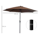 Ombrellone da Giardino 3x2.45 m Palo Ø38 mm in Acciaio Inclinabile Caffè 