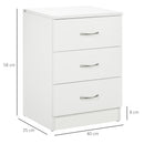 Comodino Camera da Letto 40x35x58 cm con 3 Cassetti Maniglie in Alluminio e Design Anti-Ribaltamento in Truciolato Bianco      