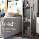 Lampada da Terra Salvaspazio 26x26x160 cm con 3 Ripiani Attacco E27 in MDF e Tessuto Grigio Chiaro      