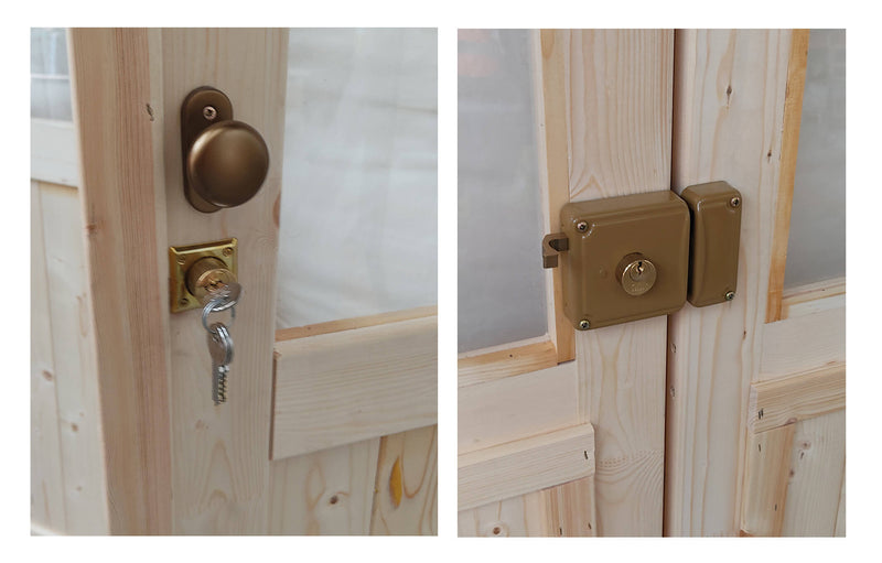 Casetta Box da Giardino per Attrezzi 215x250 cm con Porta Doppia Finestrata in Legno Naturale