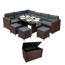 Set Salotto da Giardino 240x186x70 cm ad Angolo con Tavolo e Box Contenitore in Rattan Marrone