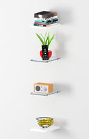 Set 4 Mensole 2 in Vetro e 2 in Melaminico 20x1,6/0,5x27 cm Maruska Bianco Lucido