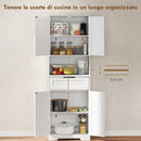 Credenza Cucina 60x30x172 cm con 2 Armadietti Cassetto e Piano Centrale con Passacavi in MDF Bianco      