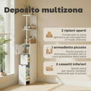 Colonna Bagno con Armadietto, Ripiani e Cassetti, in Legno, 15x33x136.8 cm, Bianco      