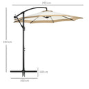 Ombrellone da Giardino Decentrato Ø295x194 cm in Acciaio e Poliestere Marrone chiaro e crema