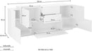 Credenza 5 Ante e 2 Cassetti 220x45x86 cm Coro Bianco Lucido/Bianco  