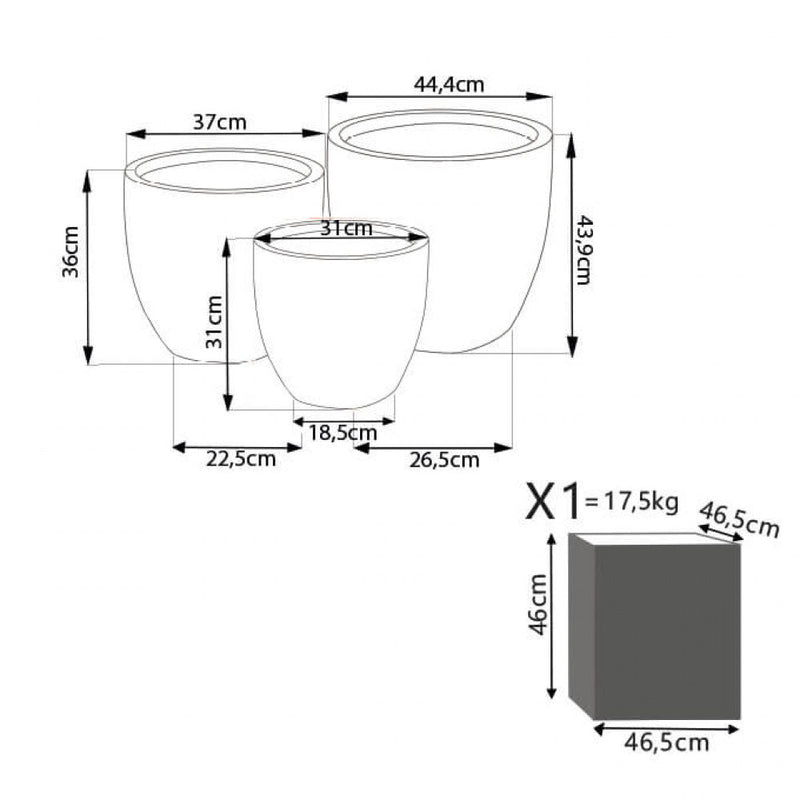 Set 3 Vasi Calla 2 in Fibra di argilla Grigio